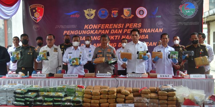 Polda Lampung Musnahkan 171,5 kg Sabu, 310 Kg Ganja dan Puluhan Ribu Pil Geleng
