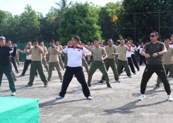 Jalin Sinergitas TNI – POLRI, Polres Lamtim Bersama Kodim 0429 Melaksanakan Olahraga Bersama