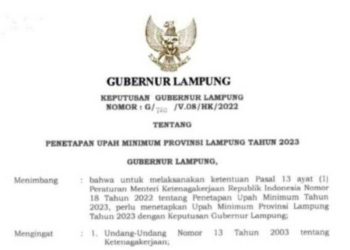 Gubernur Arinal Terbitkan Surat Keputusan Penetapan UMP Lampung Tahun 2023
