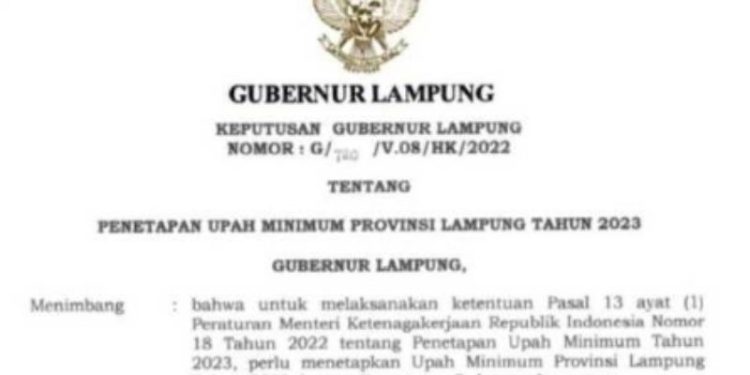 Gubernur Arinal Terbitkan Surat Keputusan Penetapan UMP Lampung Tahun 2023