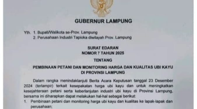 Pj. Gubernur Samsudin Terbitkan Surat Edaran Bela Kesejahteraan Petani Dan Keberlanjutan Industri Ubi Kayu Lampung