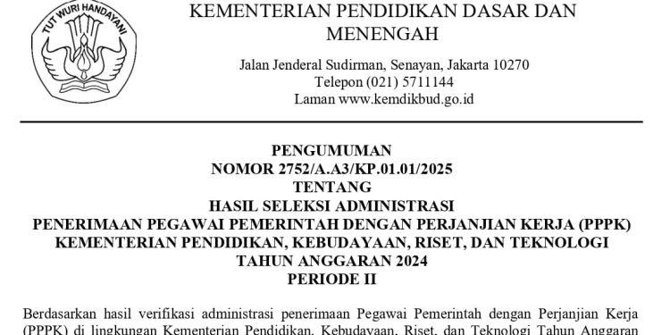 Hasil Seleksi Administrasi Penerimaan PPPK Kemdikbudristek TA 2024 Periode II