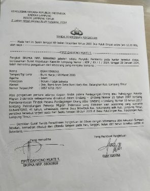 Warga Lamtim Jadi Korban Praktik Perdagangan Orang