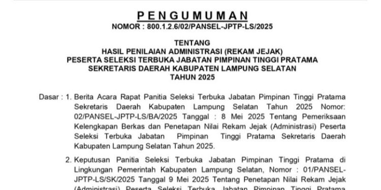 Calon Sekda Lampung Selatan, Sembilan Nama Lolos Seleksi Lanjutan